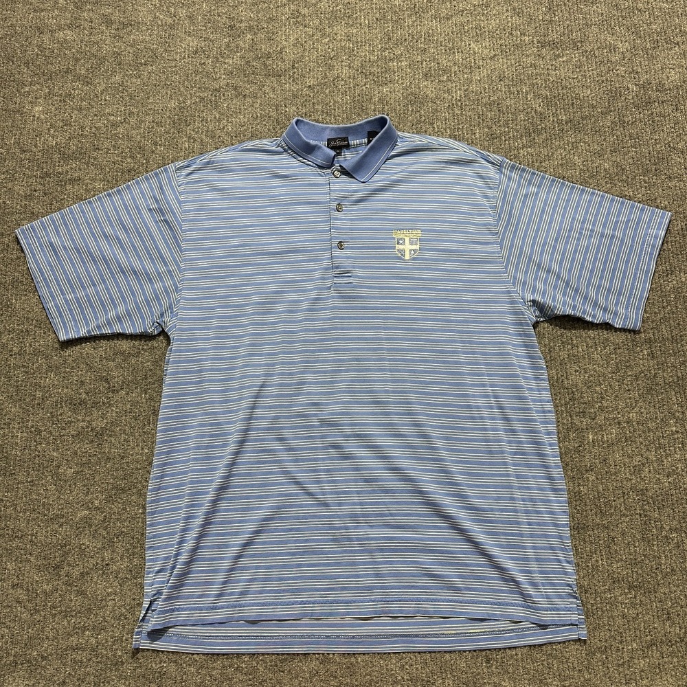 Jack Nicklaus Hazeltine Mens Golf Polo Shirt L Blue Striped Mercerized Cotton